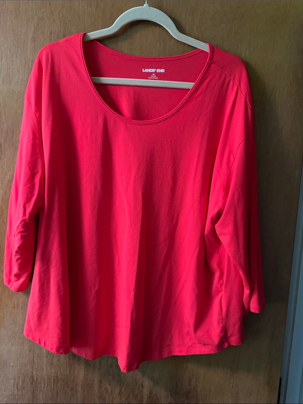 Lands' End Coral Scoop Neck Long Sleeve Tee
